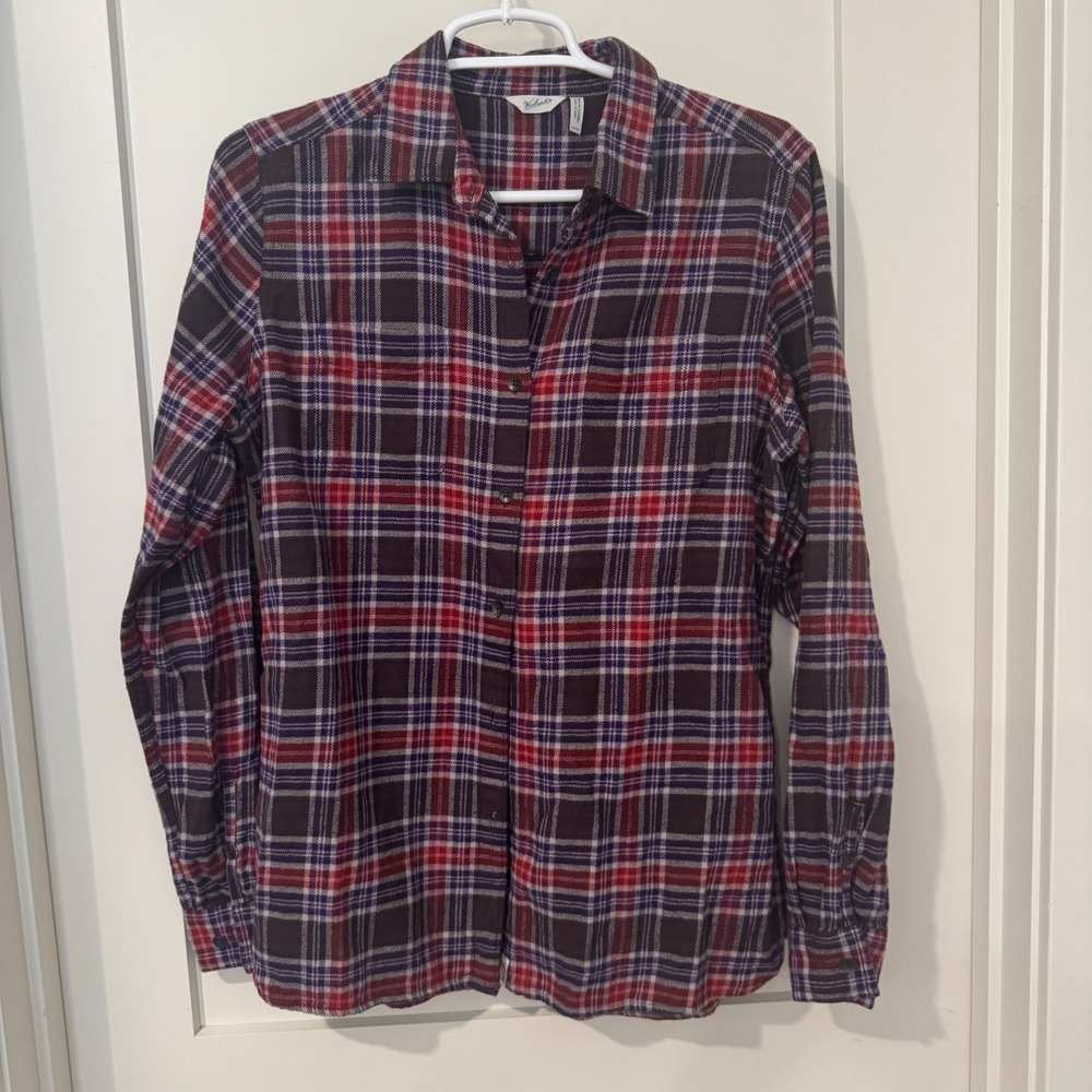 Woolrich Mens Plaid Flannel Button Down Shirt Red Navy White Size Medium
